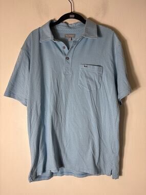 Mens Fish Hippie Co. Blue Green Stripe Short Sleeve Golf Shirt Sz m